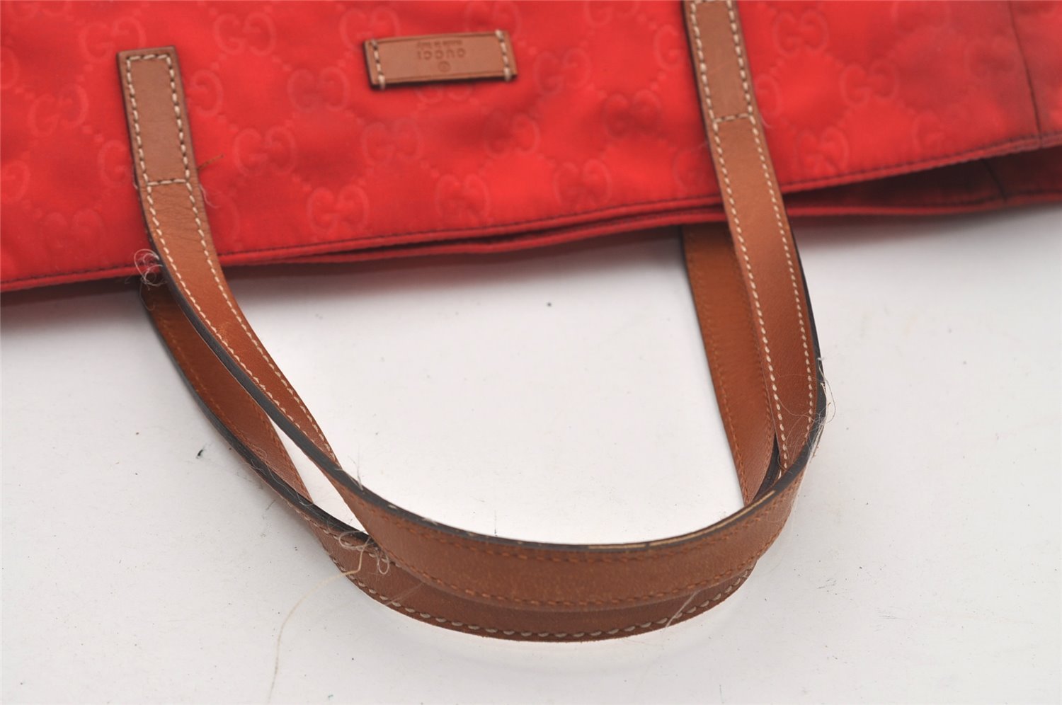 Authentic GUCCI Vintage Hand Tote Bag GG Nylon Leather 282439 Red 9583I