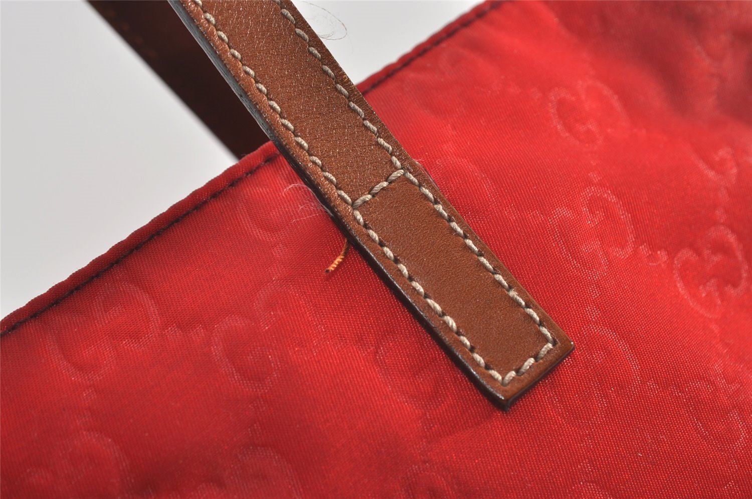 Authentic GUCCI Vintage Hand Tote Bag GG Nylon Leather 282439 Red 9583I