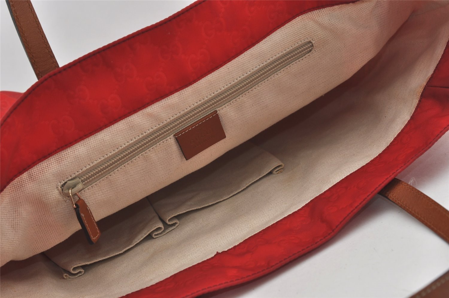 Authentic GUCCI Vintage Hand Tote Bag GG Nylon Leather 282439 Red 9583I