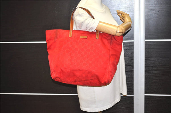 Authentic GUCCI Vintage Hand Tote Bag GG Nylon Leather 282439 Red 9583I