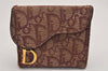 Auth Christian Dior Trotter Saddle Wallet Coin Purse Canvas Leather Red 9585J