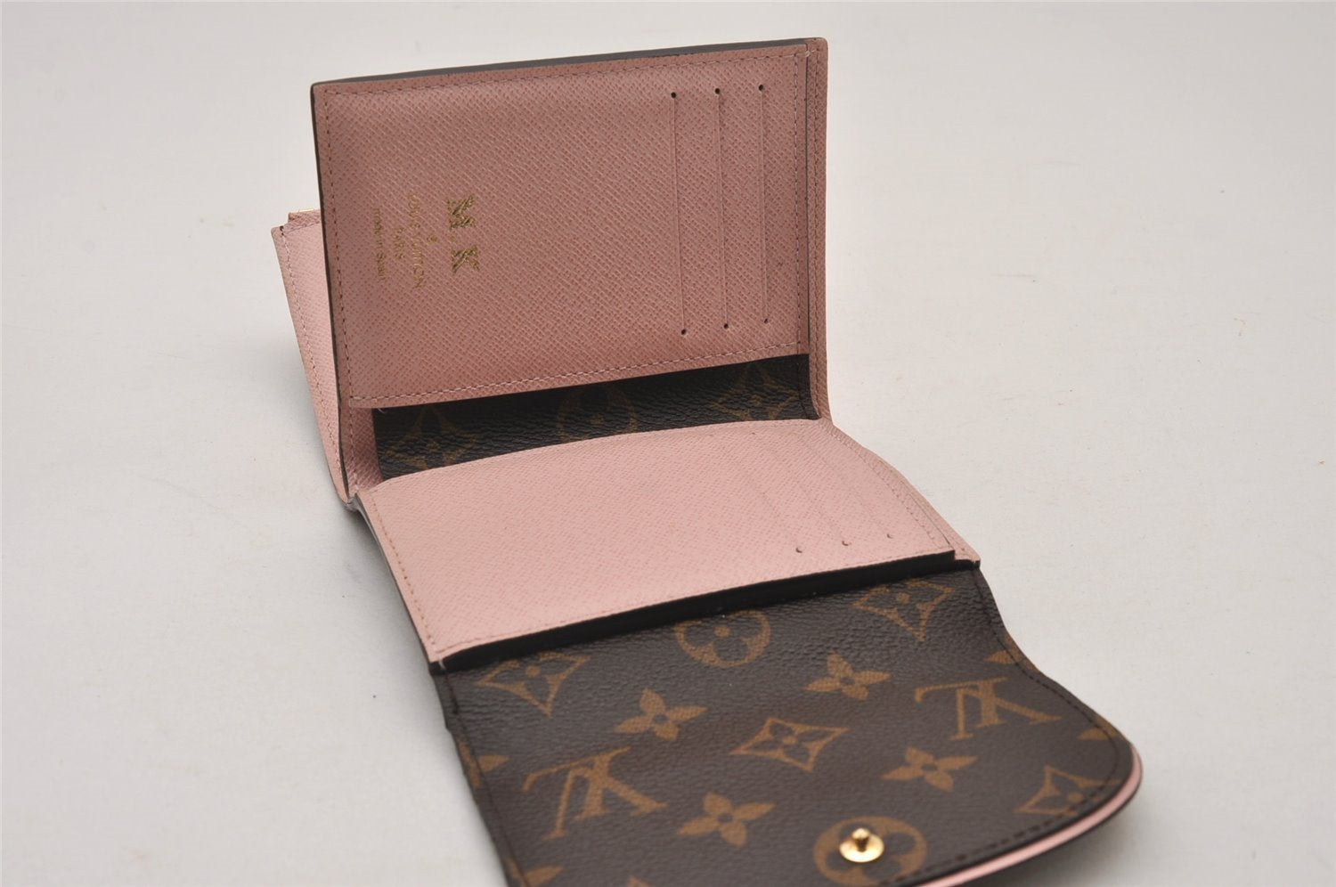 Auth Louis Vuitton Monogram Portefeuille Ariane Wallet Rose Ballerine Box 9586I