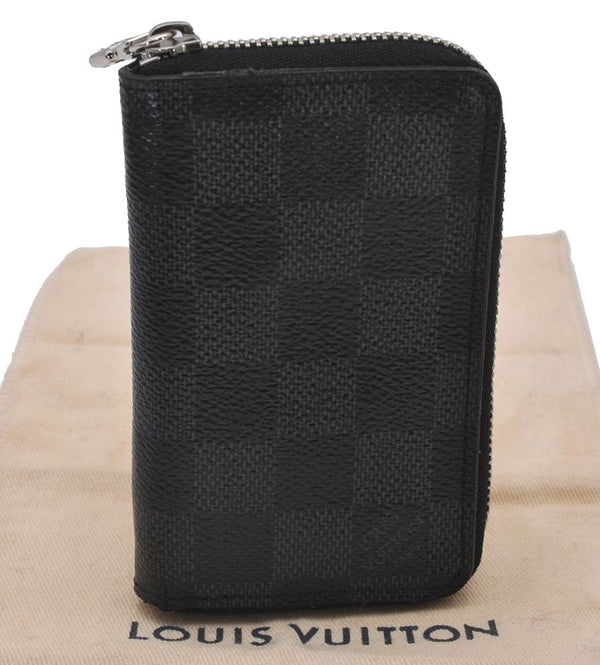 Authentic Louis Vuitton Damier Graphite Zippy Coin Purse Wallet N63076 LV 9590I