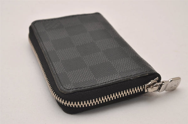 Authentic Louis Vuitton Damier Graphite Zippy Coin Purse Wallet N63076 LV 9590I