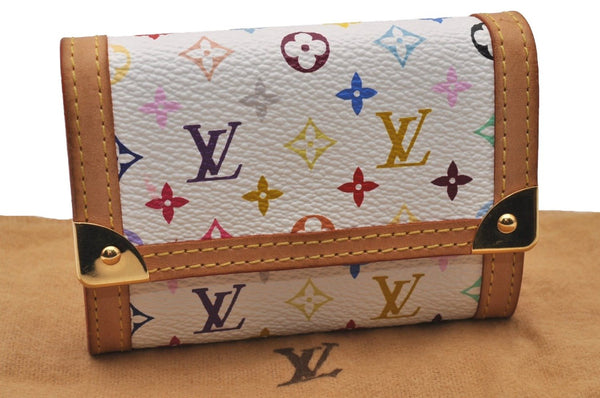 Auth Louis Vuitton Monogram Multicolor Porte Monnaie Plat Coin Purse White 9593I