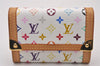 Auth Louis Vuitton Monogram Multicolor Porte Monnaie Plat Coin Purse White 9593I