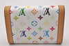 Auth Louis Vuitton Monogram Multicolor Porte Monnaie Plat Coin Purse White 9593I