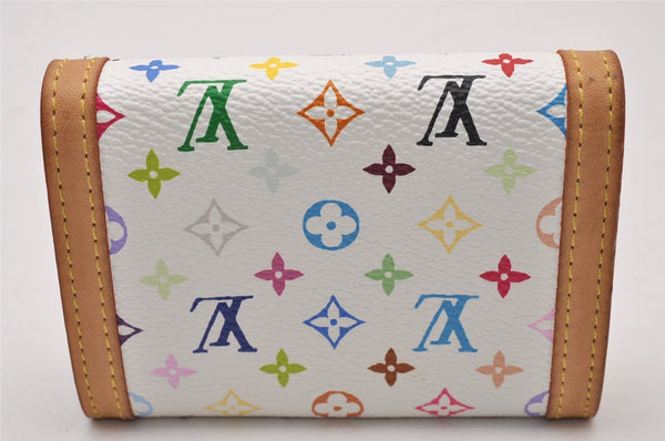 Auth Louis Vuitton Monogram Multicolor Porte Monnaie Plat Coin Purse White 9593I