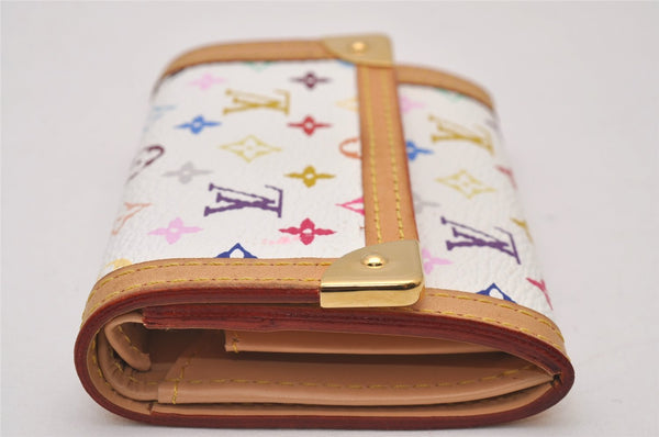 Auth Louis Vuitton Monogram Multicolor Porte Monnaie Plat Coin Purse White 9593I