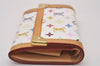 Auth Louis Vuitton Monogram Multicolor Porte Monnaie Plat Coin Purse White 9593I