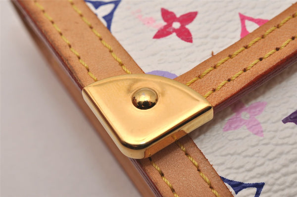 Auth Louis Vuitton Monogram Multicolor Porte Monnaie Plat Coin Purse White 9593I