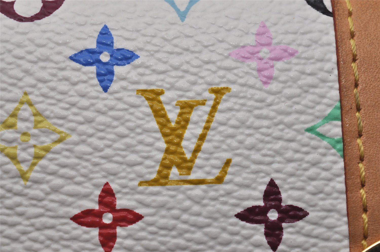 Auth Louis Vuitton Monogram Multicolor Porte Monnaie Plat Coin Purse White 9593I