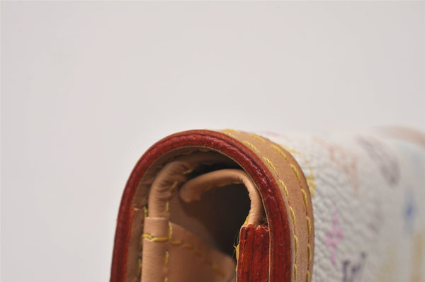 Auth Louis Vuitton Monogram Multicolor Porte Monnaie Plat Coin Purse White 9593I