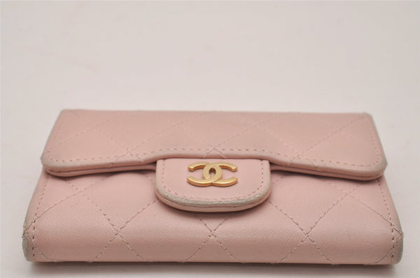 Authentic CHANEL Calf Skin Matelasse Card Case Wallet Purse CC Logo Pink 9595I