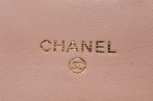 Authentic CHANEL Calf Skin Matelasse Card Case Wallet Purse CC Logo Pink 9595I