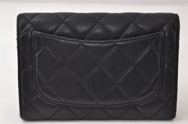 Authentic CHANEL Lamb Skin Matelasse Bifold Wallet Purse Black CC 9596I