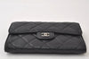 Authentic CHANEL Lamb Skin Matelasse Bifold Wallet Purse Black CC 9596I