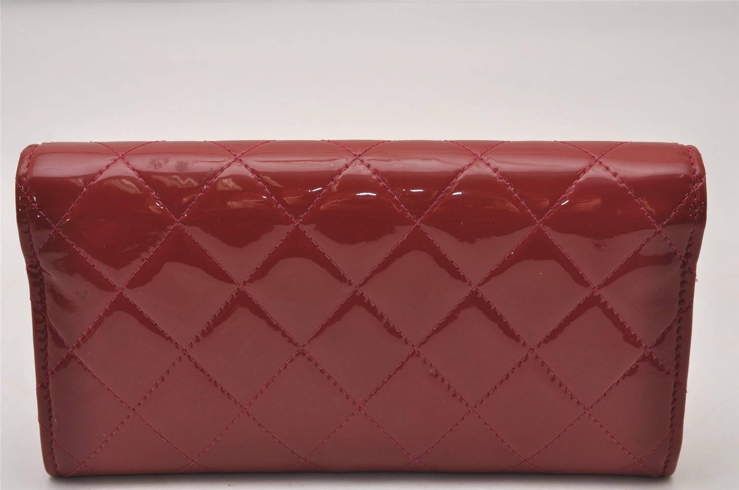 Authentic CHANEL Brilliant Enamel Matelasse Long Wallet Purse Red CC 9597I