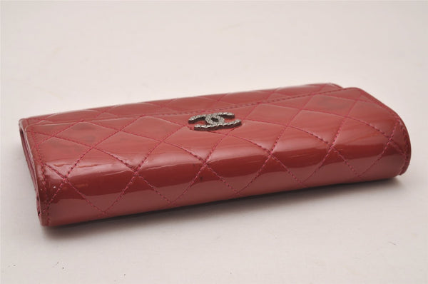 Authentic CHANEL Brilliant Enamel Matelasse Long Wallet Purse Red CC 9597I