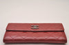 Authentic CHANEL Brilliant Enamel Matelasse Long Wallet Purse Red CC 9597I