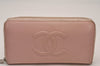 Authentic CHANEL Caviar Skin CoCo Mark Round Zip Long Wallet Pink 9598I