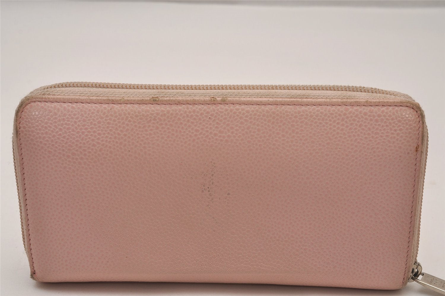 Authentic CHANEL Caviar Skin CoCo Mark Round Zip Long Wallet Pink 9598I