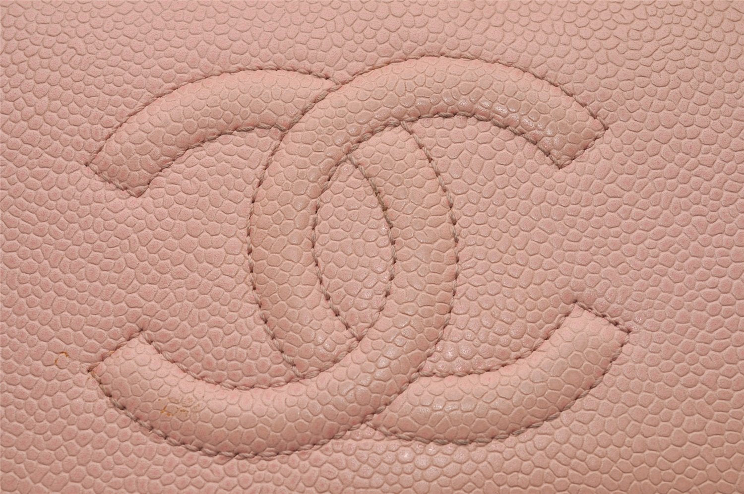 Authentic CHANEL Caviar Skin CoCo Mark Round Zip Long Wallet Pink 9598I