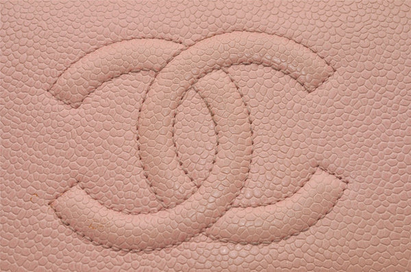 Authentic CHANEL Caviar Skin CoCo Mark Round Zip Long Wallet Pink 9598I