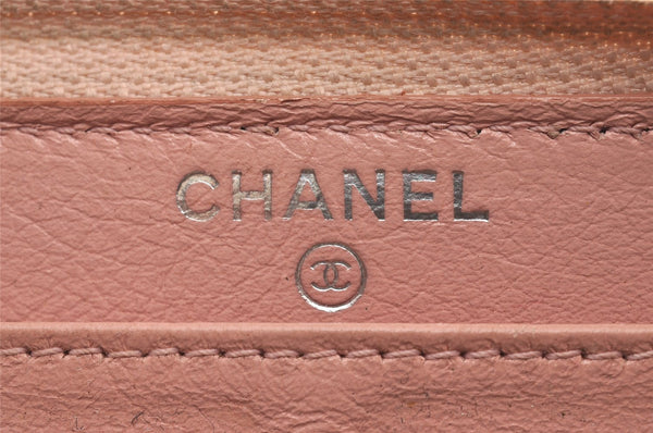 Authentic CHANEL Caviar Skin CoCo Mark Round Zip Long Wallet Pink 9598I