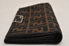 Authentic FENDI Zucca Long Bifold Wallet Purse Canvas Leather Brown Box 9598J