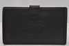 Authentic CHANEL Caviar Skin CC Logo Bifold Long Wallet Purse Black Box 9600I