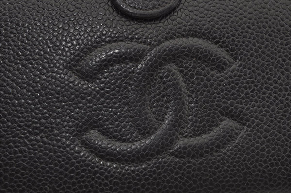 Authentic CHANEL Caviar Skin CC Logo Bifold Long Wallet Purse Black Box 9600I