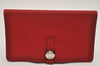 Authentic HERMES Dogon MM Leather Long Wallet Purse Card Case Red Box 9600J