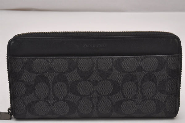 Authentic COACH Vintage Signature Long Wallet Purse PVC Leather Black 9601I