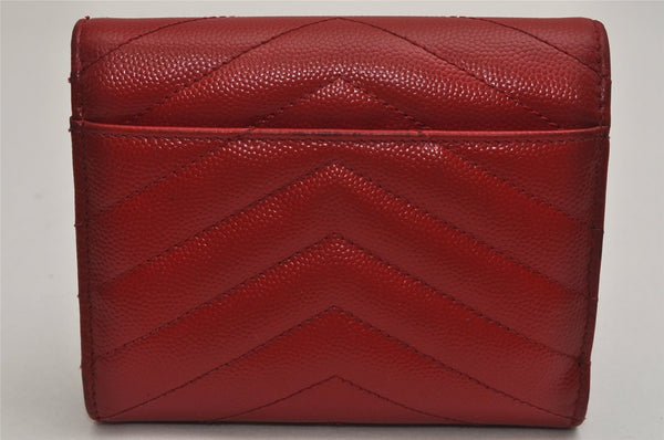 Auth SAINT LAURENT Monogram BOW02 Trifold Wallet Leather 403943 Red Box 9602J