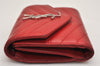 Auth SAINT LAURENT Monogram BOW02 Trifold Wallet Leather 403943 Red Box 9602J