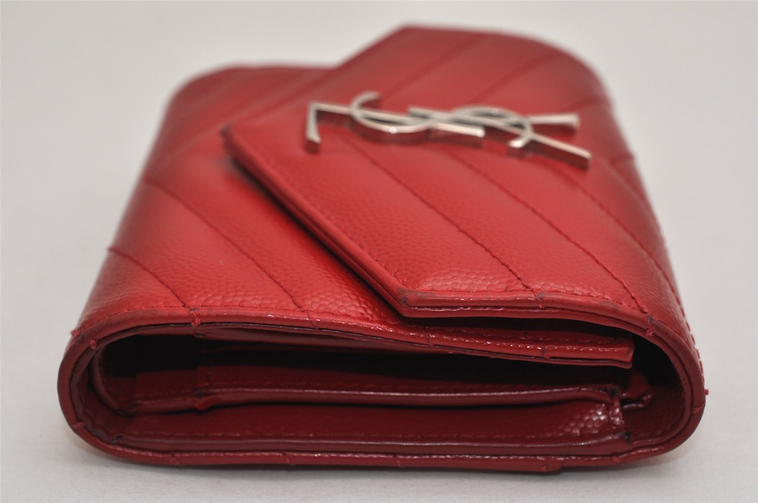 Auth SAINT LAURENT Monogram BOW02 Trifold Wallet Leather 403943 Red Box 9602J