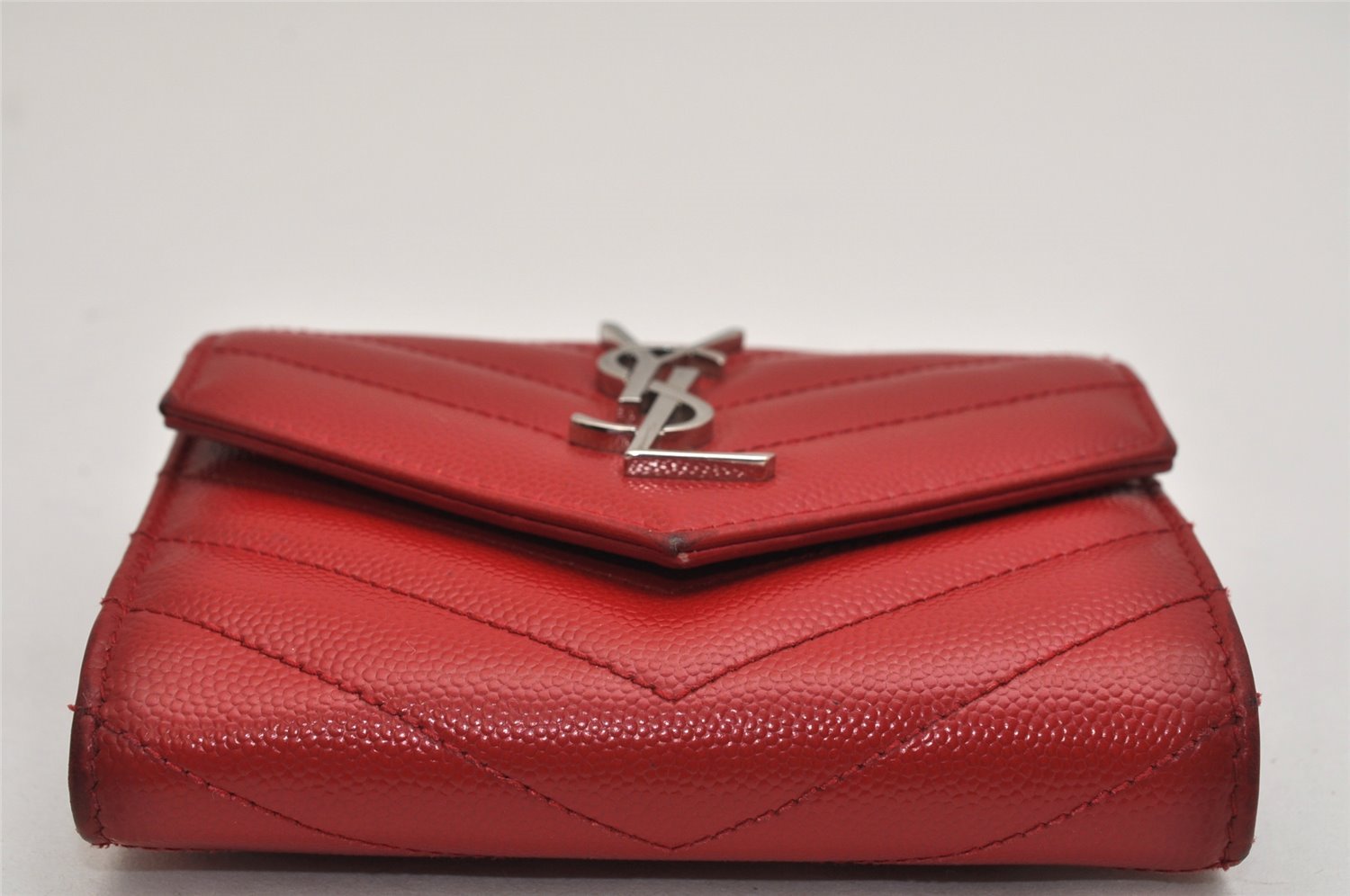 Auth SAINT LAURENT Monogram BOW02 Trifold Wallet Leather 403943 Red Box 9602J