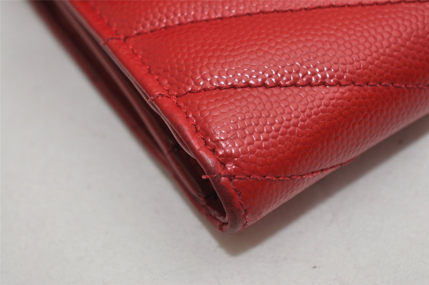 Auth SAINT LAURENT Monogram BOW02 Trifold Wallet Leather 403943 Red Box 9602J