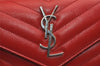 Auth SAINT LAURENT Monogram BOW02 Trifold Wallet Leather 403943 Red Box 9602J