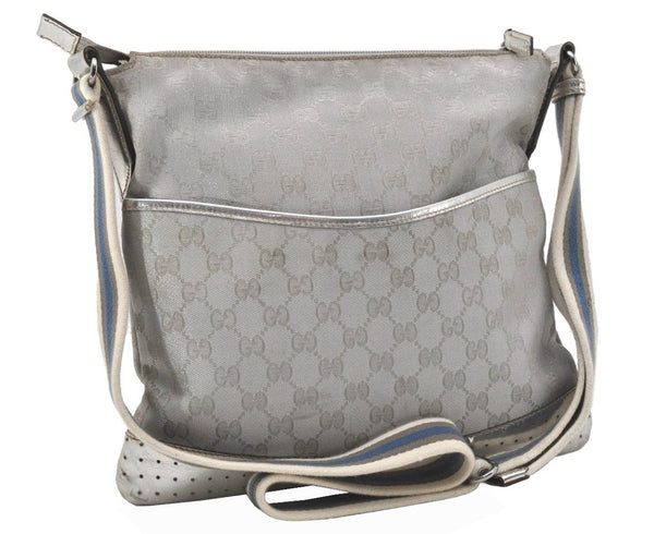 Authentic GUCCI Sherry Line Shoulder Bag GG Canvas Leather 145857 Silver 9603I
