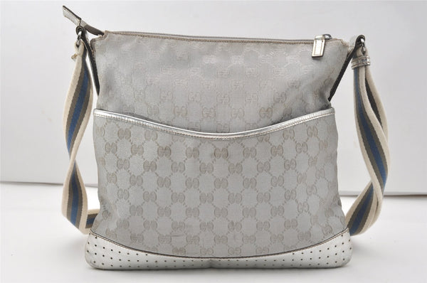 Authentic GUCCI Sherry Line Shoulder Bag GG Canvas Leather 145857 Silver 9603I