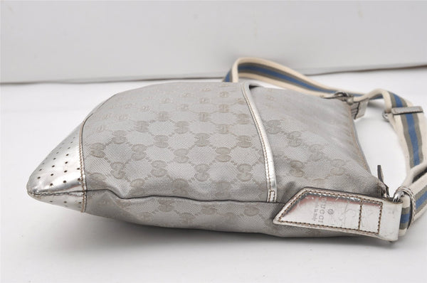 Authentic GUCCI Sherry Line Shoulder Bag GG Canvas Leather 145857 Silver 9603I