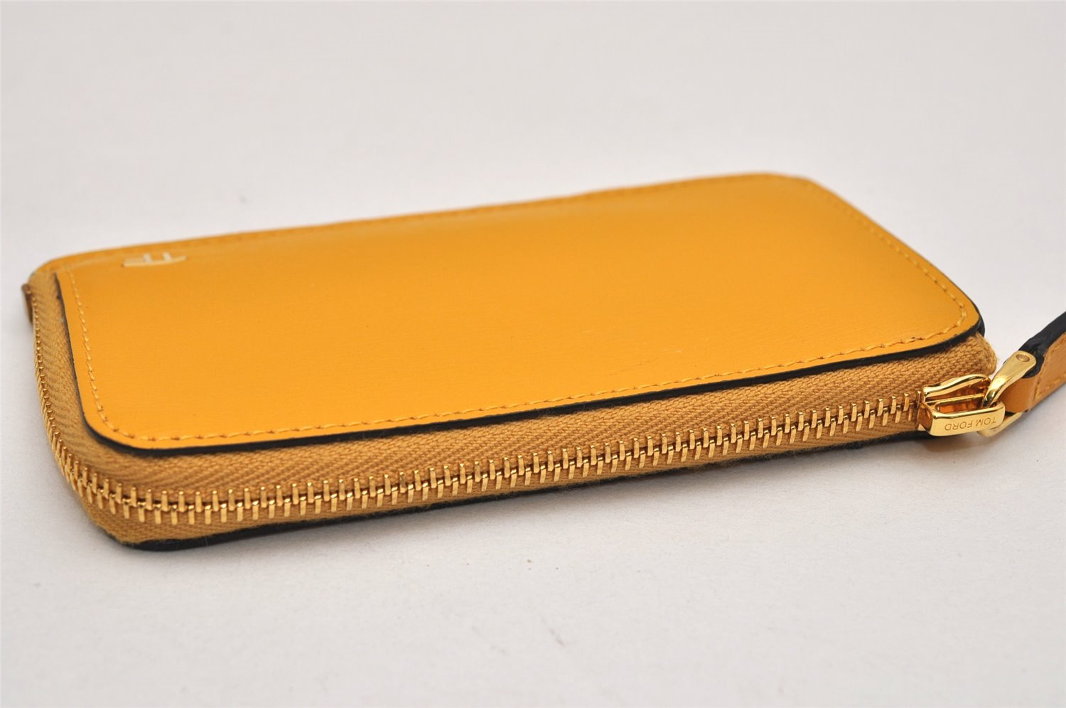 Authentic TOM FORD Vintage Leather Coin Purse Wallet Yellow Box 9603J