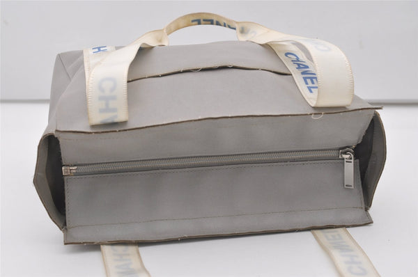Authentic CHANEL Sports Line CC Logo Shoulder Tote Bag Purse Nylon Gray  9604I