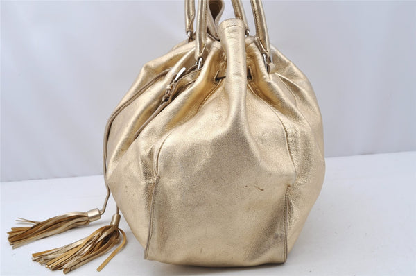 Authentic PRADA Vintage Tassel Leather Nappa Shoulder Tote Bag Gold 9605I