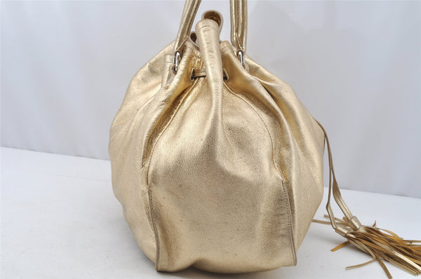 Authentic PRADA Vintage Tassel Leather Nappa Shoulder Tote Bag Gold 9605I