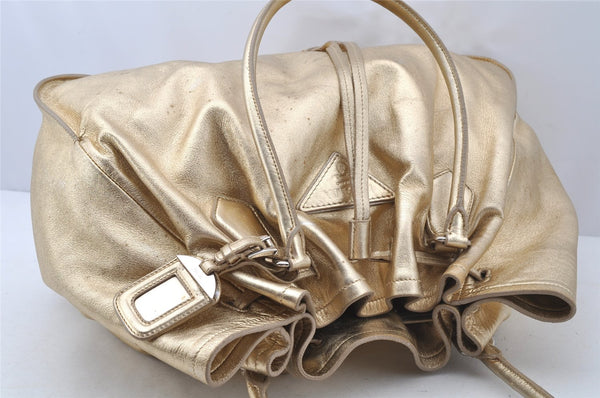 Authentic PRADA Vintage Tassel Leather Nappa Shoulder Tote Bag Gold 9605I