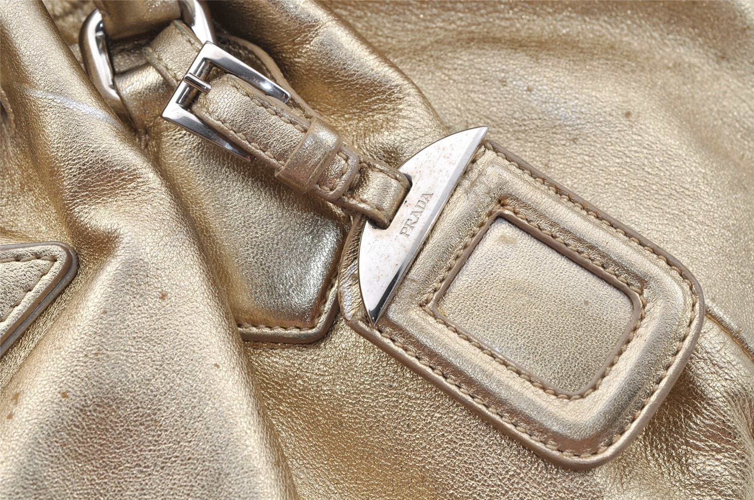 Authentic PRADA Vintage Tassel Leather Nappa Shoulder Tote Bag Gold 9605I