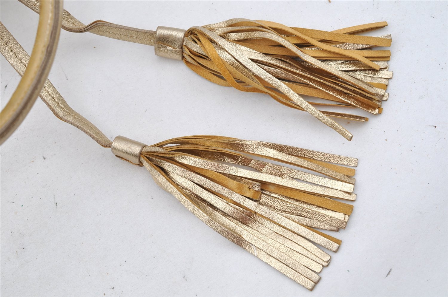 Authentic PRADA Vintage Tassel Leather Nappa Shoulder Tote Bag Gold 9605I